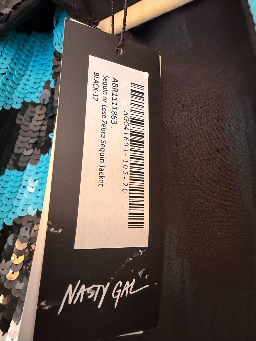 Nasty Gal Black, White & Teal Sequin Cropped Blazer - Picture 3 of 5